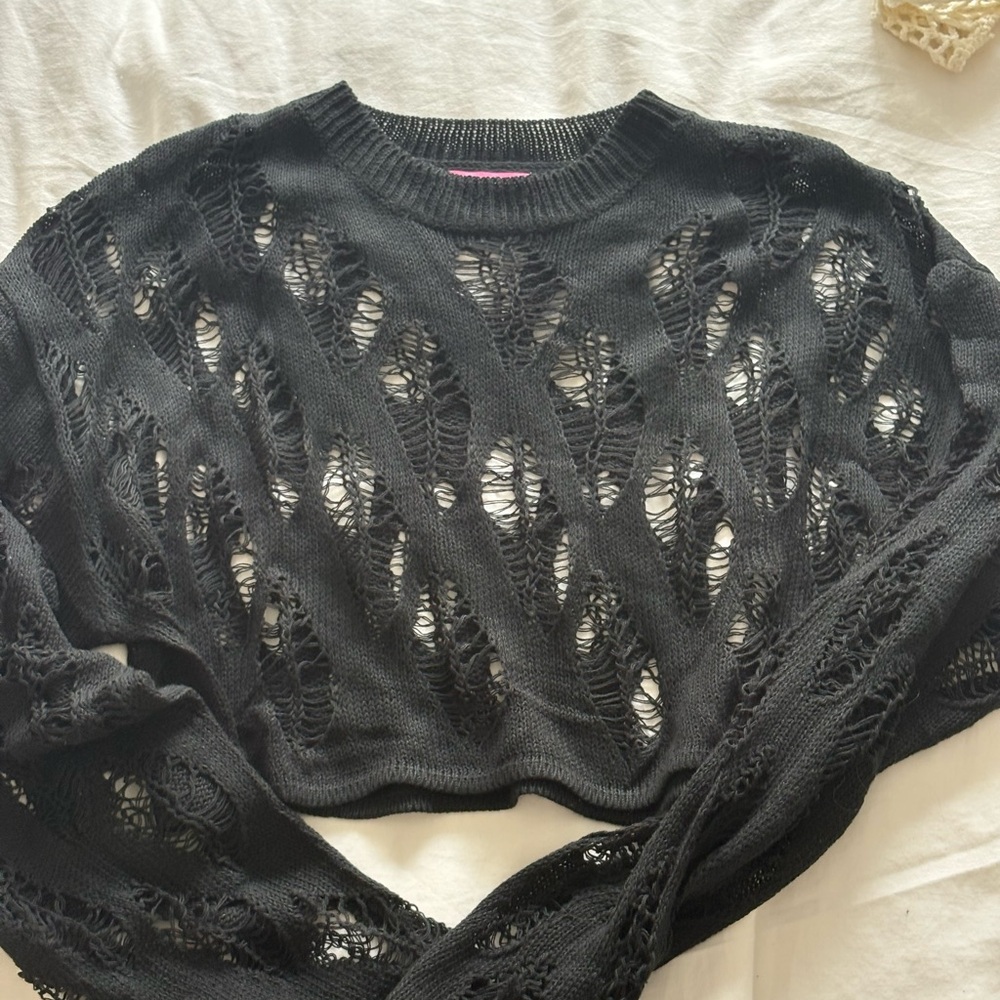 Edikted Black Open-Knit Sweater